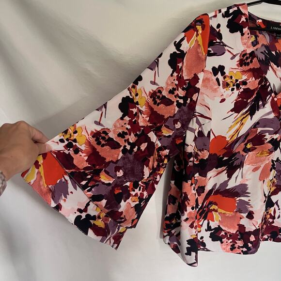 Lane Bryant Artsy Womens Top 22/24 Floral Boho Flowy  Romantic Tier Flare Plus - Picture 2 of 14